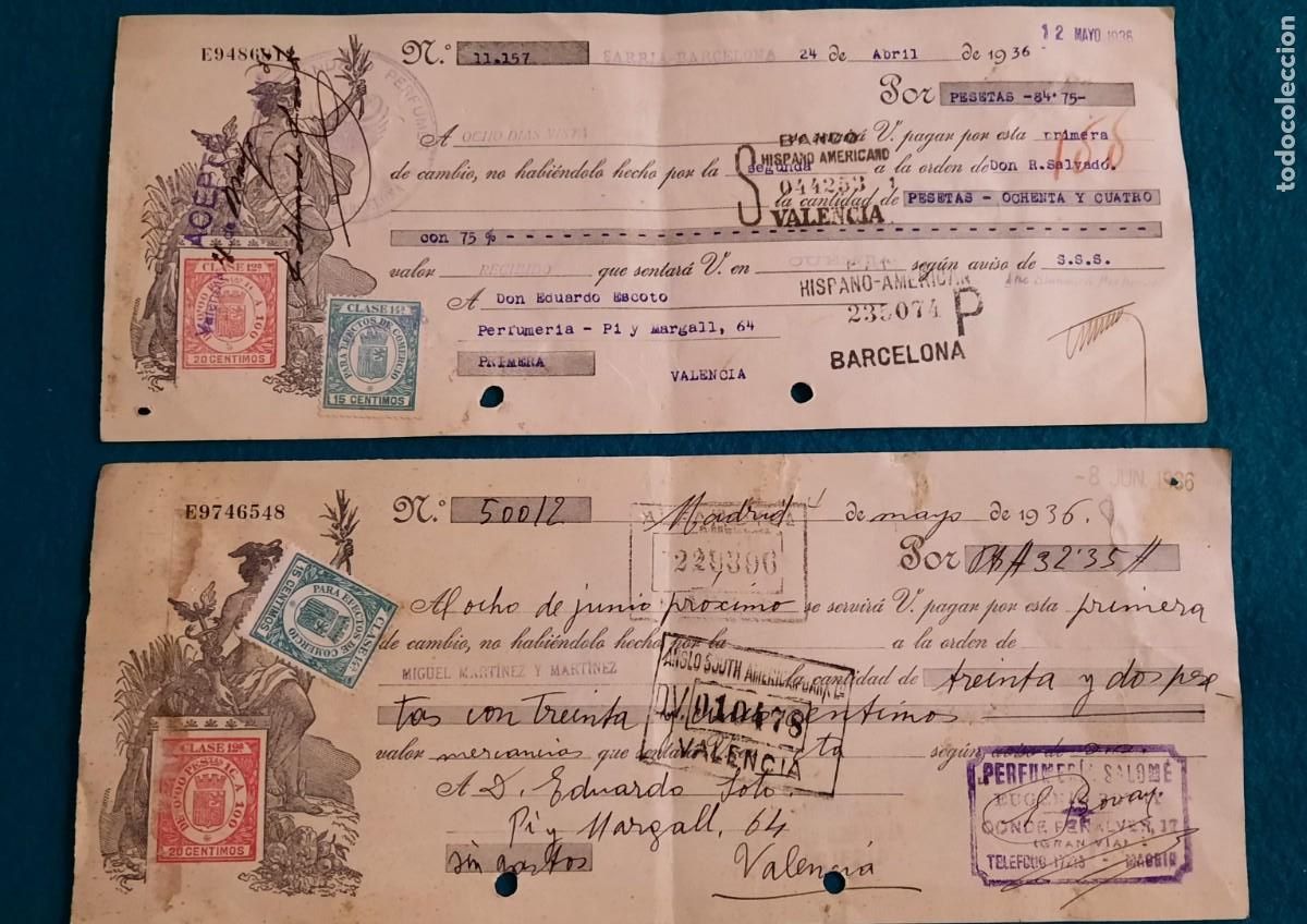 Documentos bancarios: letras de cambio lote de 5 de 1936 y 1965 - Foto 2