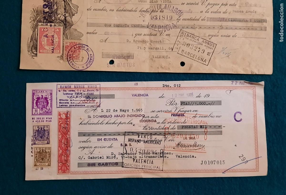 Documentos bancarios: letras de cambio lote de 5 de 1936 y 1965 - Foto 4