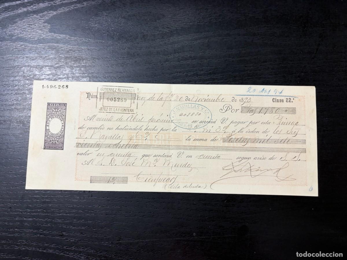 Documentos bancarios: LETRA DE CAMBIO. GUTIERREZ HERMANOS. JEREZ, 1893 - Foto 1
