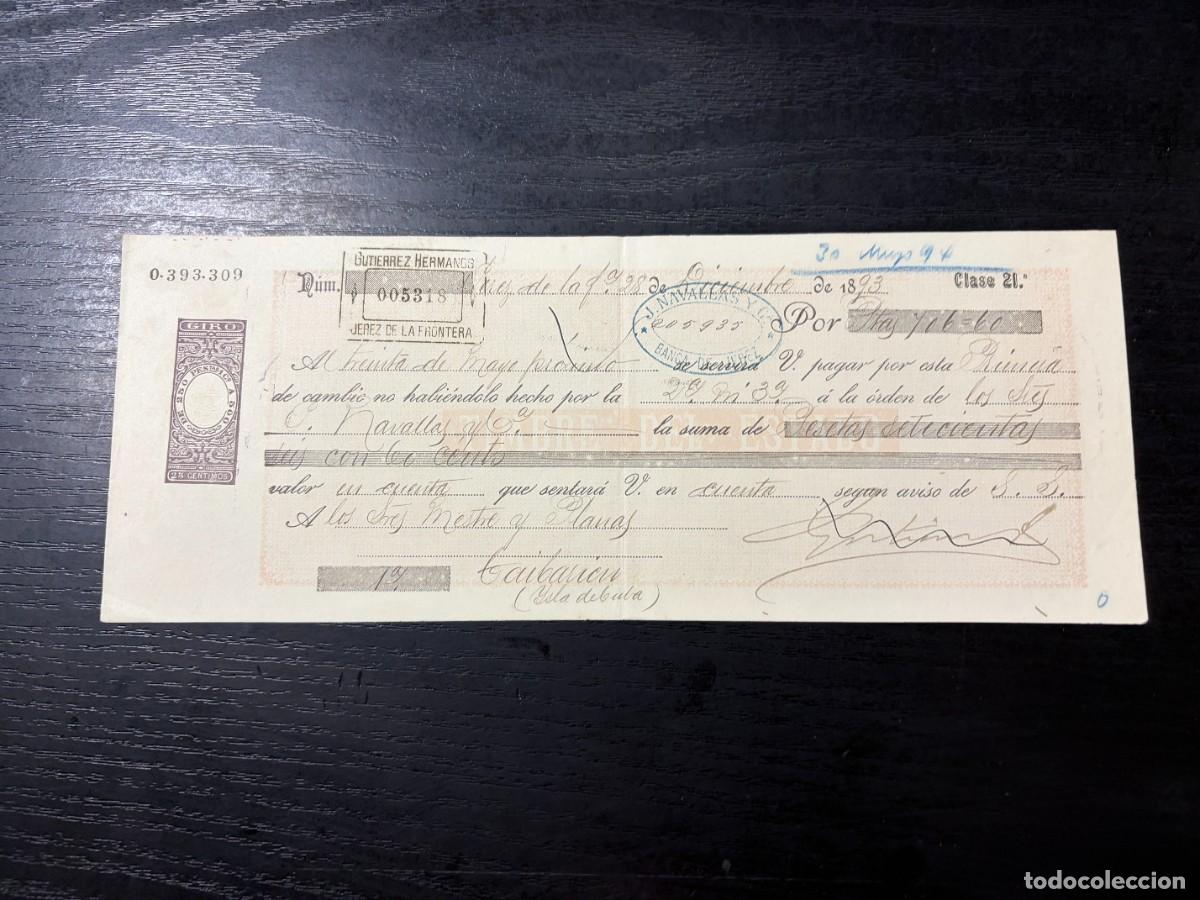 Documentos bancarios: LETRA DE CAMBIO. GUTIERREZ HERMANOS. JEREZ, 1893 - Foto 1