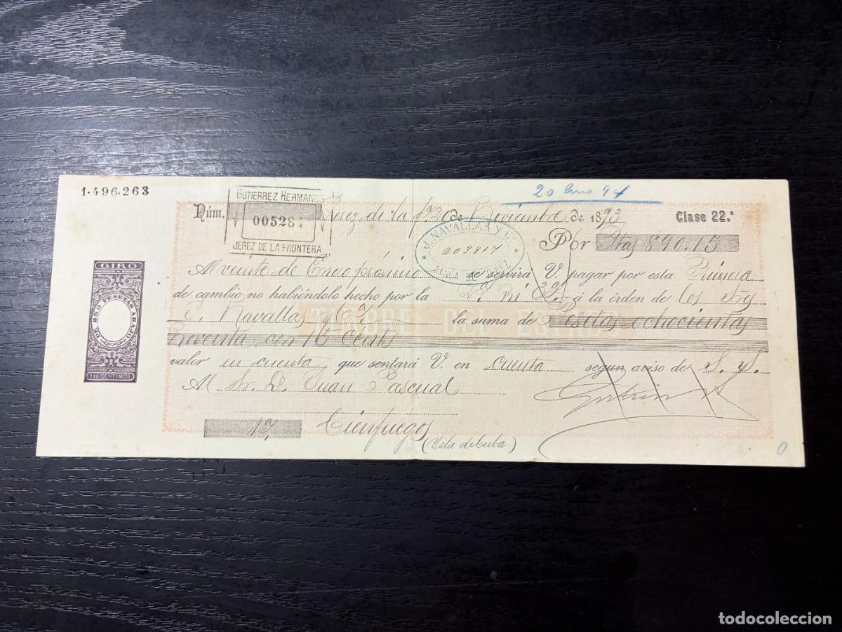 Documentos bancarios: LETRA DE CAMBIO. GUTIERREZ HERMANOS. JEREZ, 1893 - Foto 1