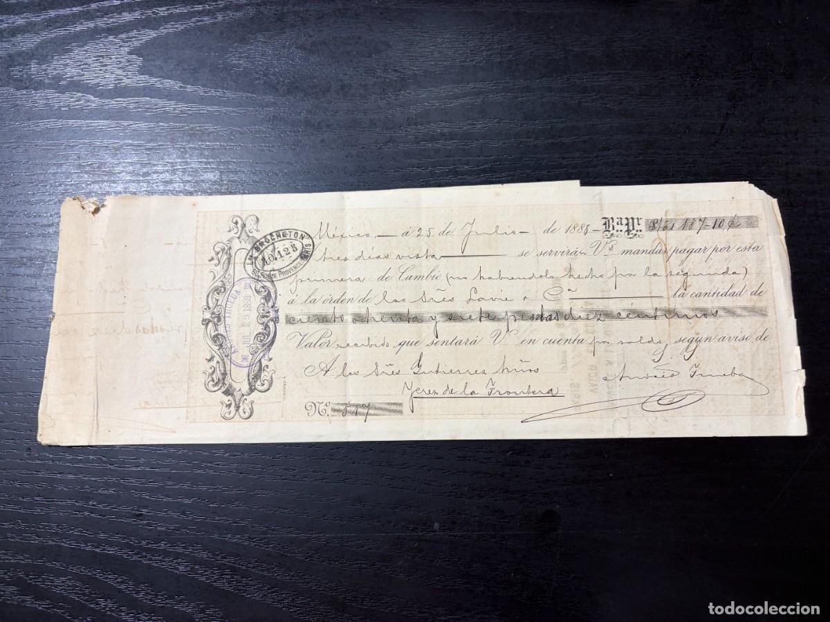 Documentos bancarios: LETRA DE CAMBIO. ANDR&Eacute;S TRUEBA. M&Eacute;XICO, 1888 - Foto 1