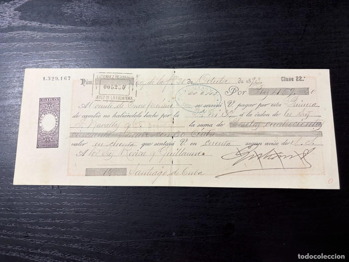 Documentos bancarios: LETRA DE CAMBIO. GUTIERREZ HERMANOS. JEREZ, 1893 - Foto 1