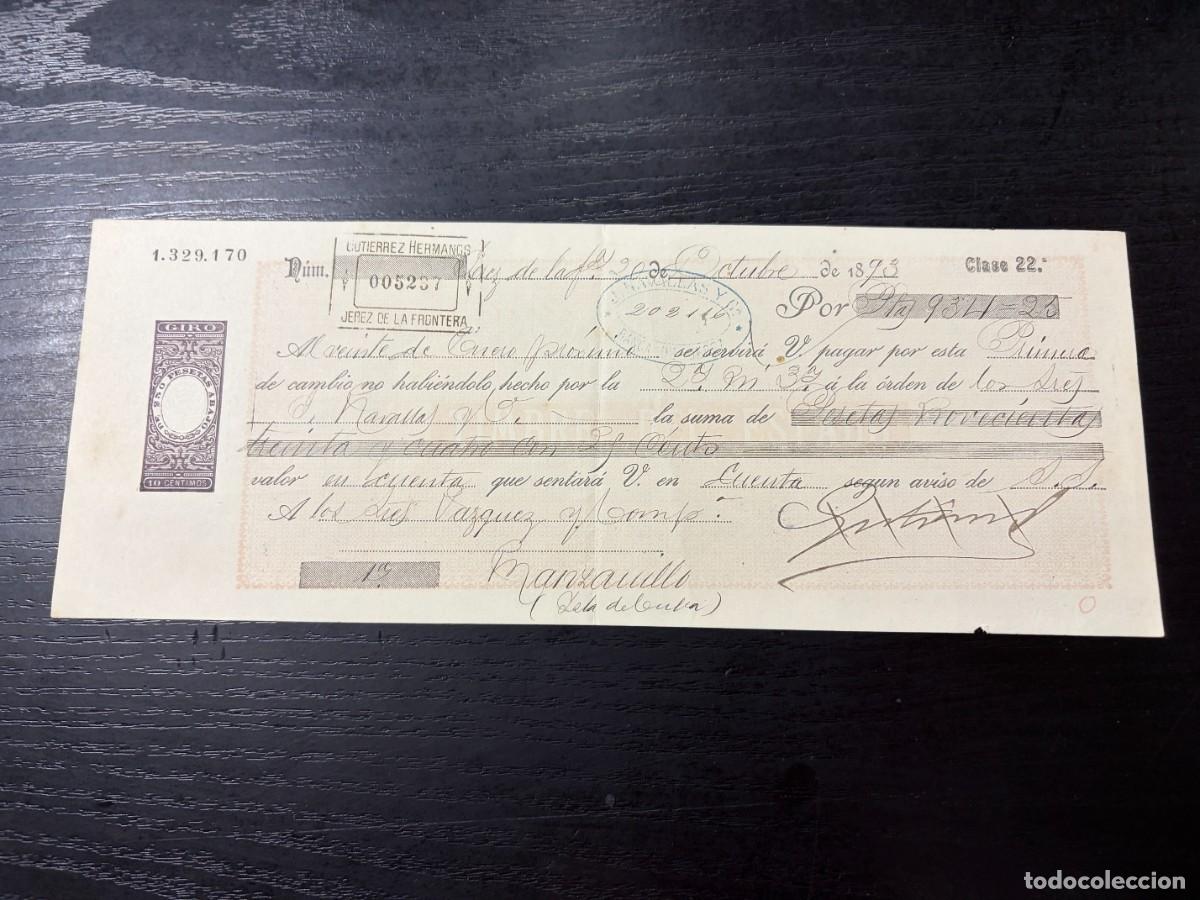 Documentos bancarios: LETRA DE CAMBIO. GUTIERREZ HERMANOS. JEREZ, 1893 - Foto 1