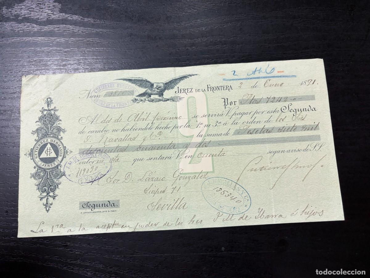 Documentos bancarios: LETRA DE CAMBIO. GUTIERREZ HERMANOS. JEREZ, 1891. - Foto 1