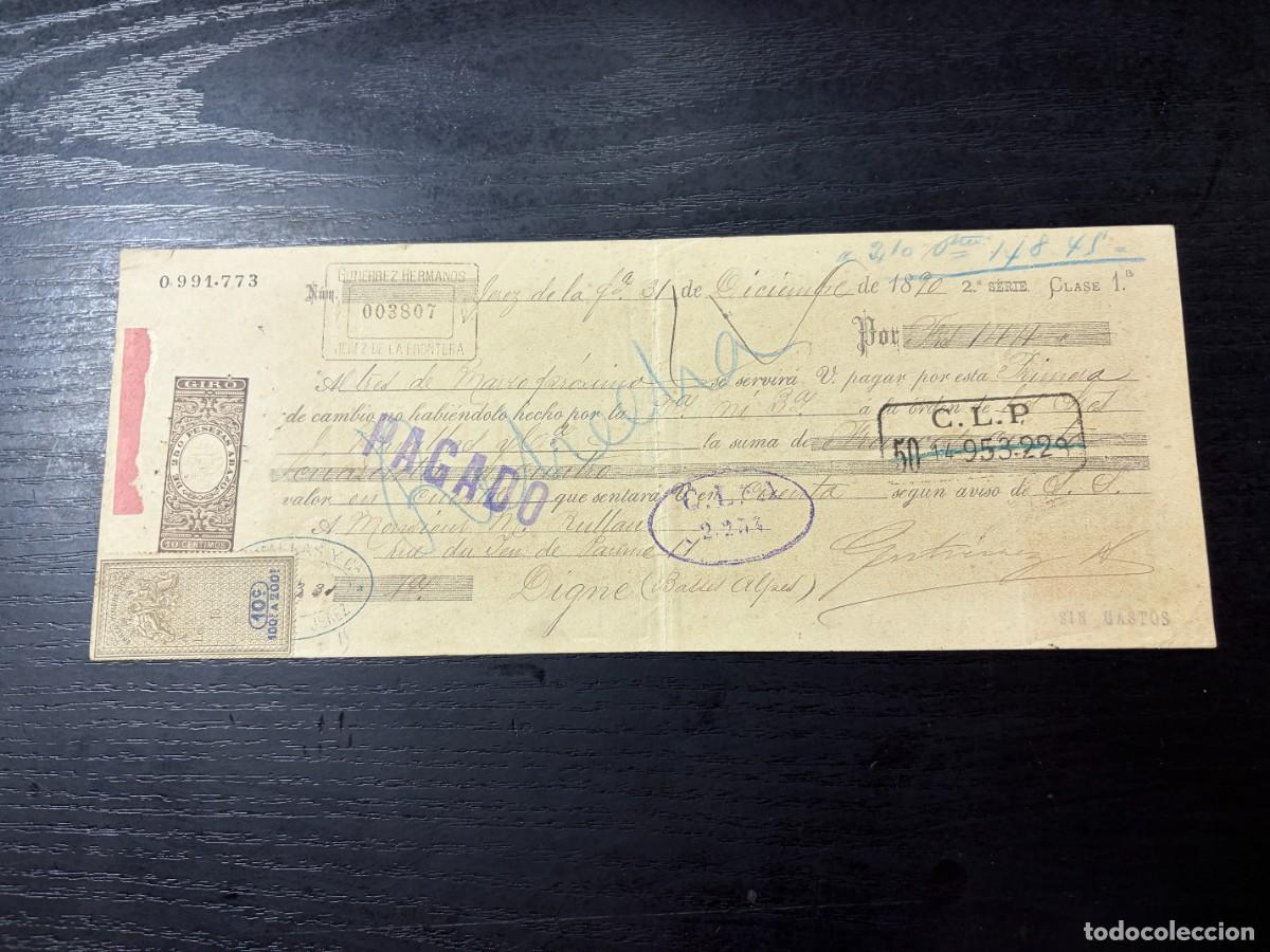 Documentos bancarios: LETRA DE CAMBIO. GUTIERREZ HERMANOS. JEREZ, 1890 - Foto 1