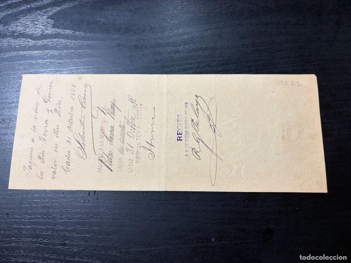 Documentos bancarios: LETRA DE CAMBIO. SILVESTRE CANO. CADIZ, 1888 - Foto 2