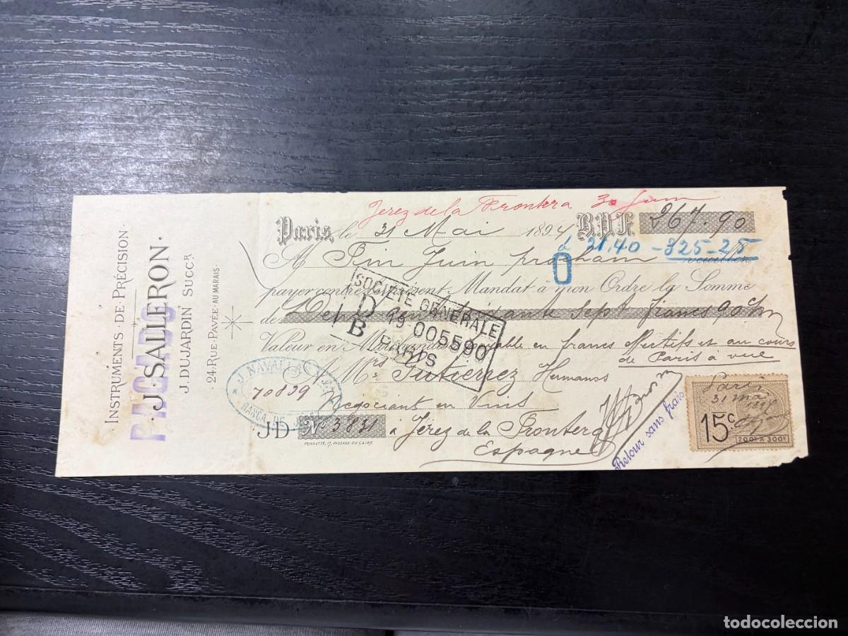 Documentos bancarios: LETRA DE CAMBIO. J. SALLERON. PARIS, 1894 - Foto 1
