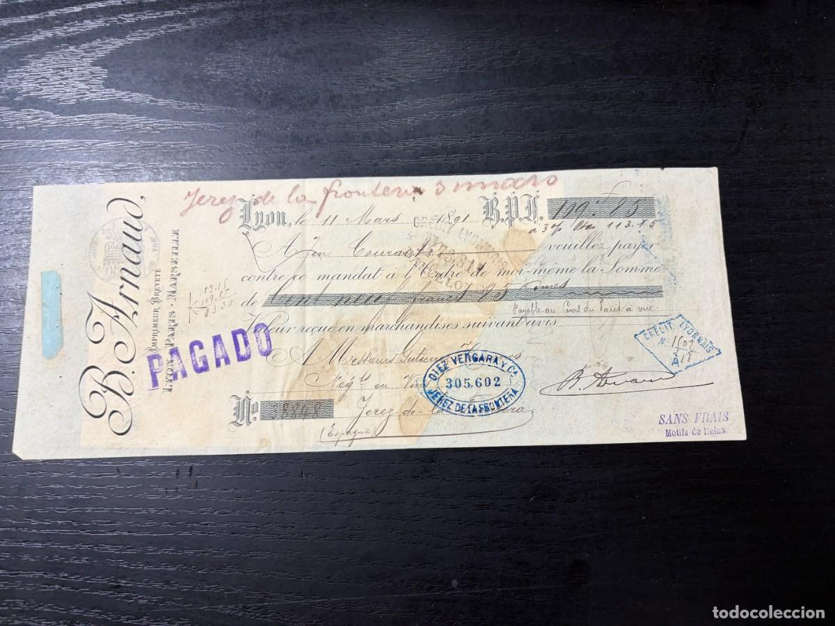 Documentos bancarios: LETRA DE CAMBIO. B. ARNAUD. LYON - FRANCIA, 1891 - Foto 1