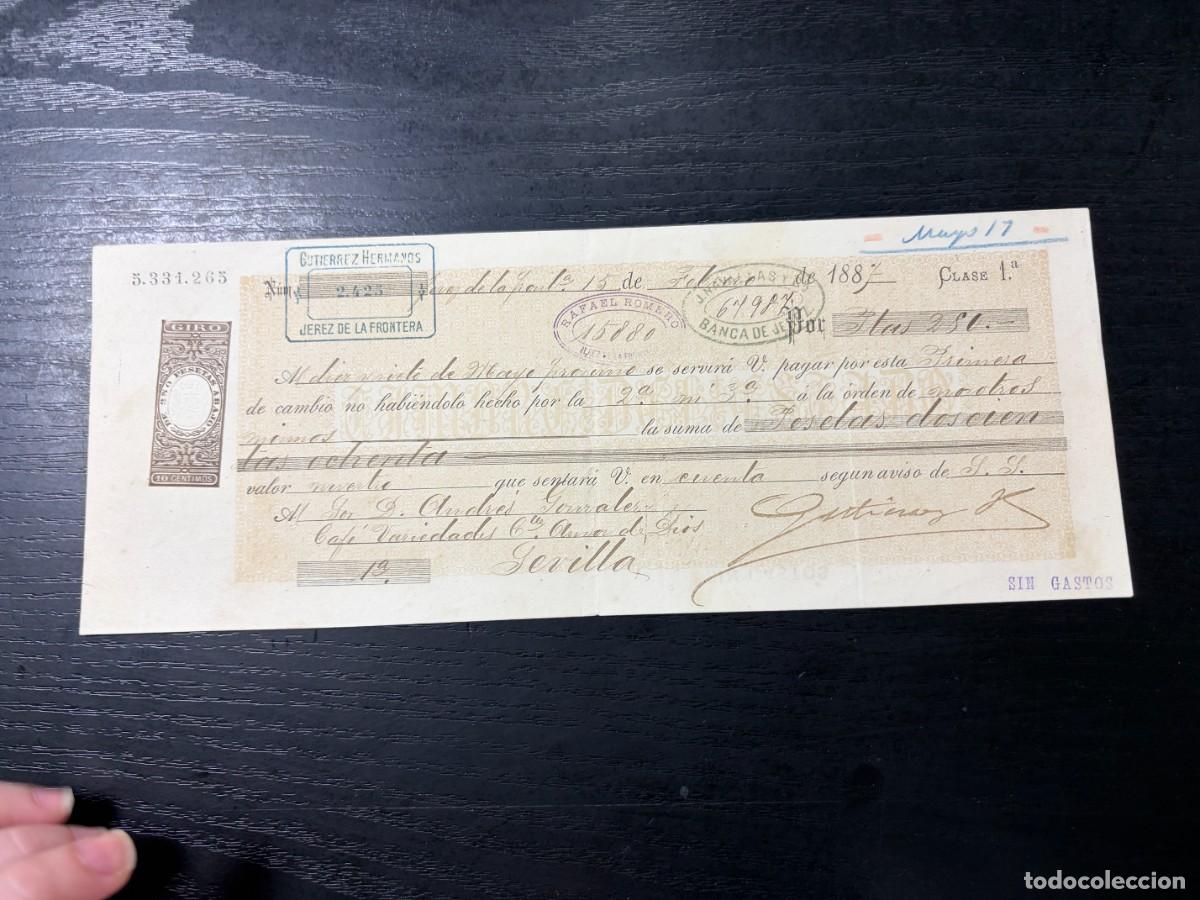 Documentos bancarios: LETRA DE CAMBIO. GUTIERREZ HERMANOS. JEREZ, 1887 - Foto 1
