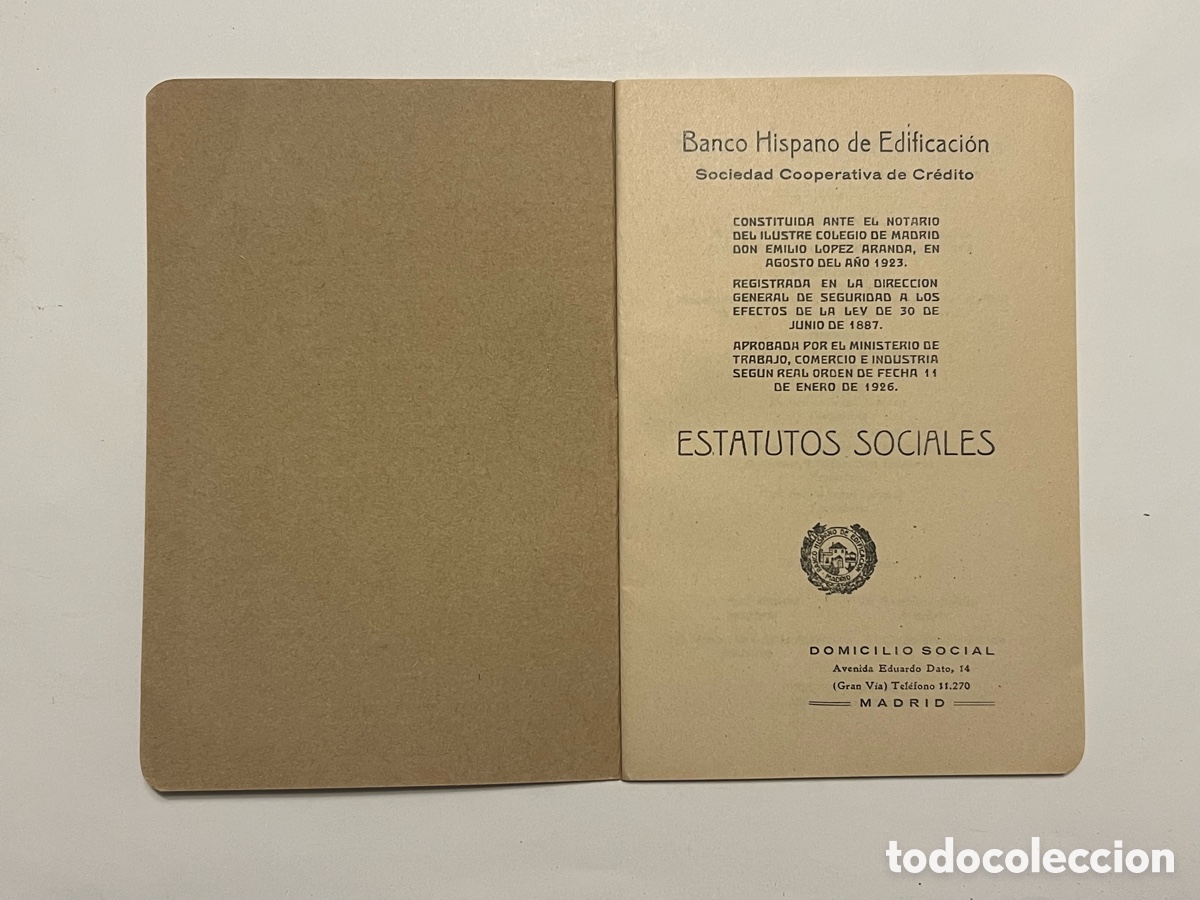 Documentos bancarios: Banco Hispano de Edificaci&oacute;n. Estatutos Sociales. Madrid (a.1926) - Foto 2