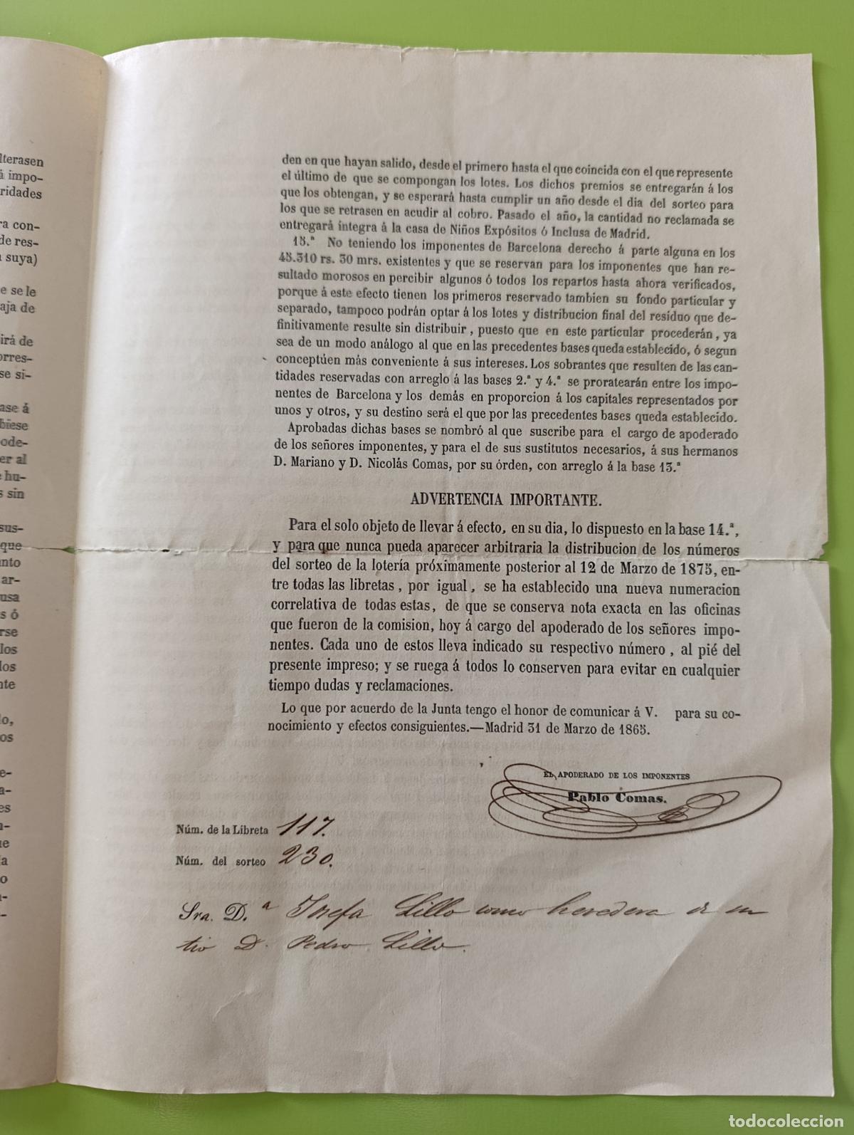 Documentos bancarios: DOCUMENTO BANCARIO. REPRESENTACI&Oacute;N DE LOS IMPONENTES CAJA AHORROS DE EL IRIS. 1865 - Foto 2