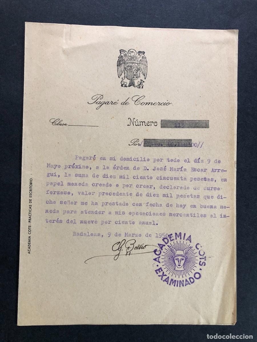 Documentos bancarios: BADALONA 1950 / ACADEMIA COTS / PAGAR&Eacute; DEL COMERCIO - Foto 1