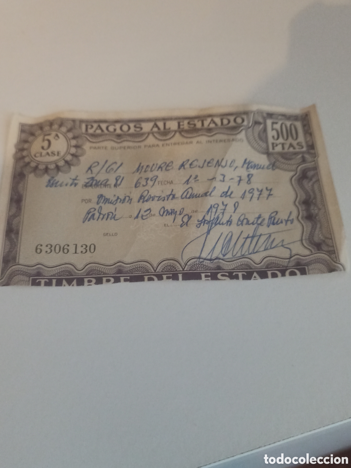 Documentos bancarios: Billete pagos al estado timbre 500 pesetas - Foto 1