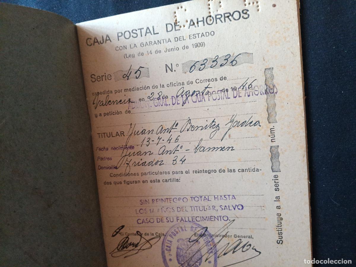 Documentos bancarios: Libreta de la Caja Postal de Ahorros, Valencia 1946 - Foto 2
