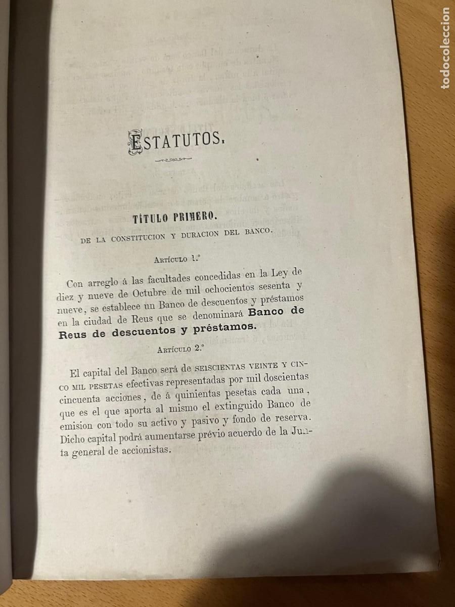 Documentos bancarios: ESTATUTOS Y REGLAMENTO BANCO DE REUS 1874 - Foto 3