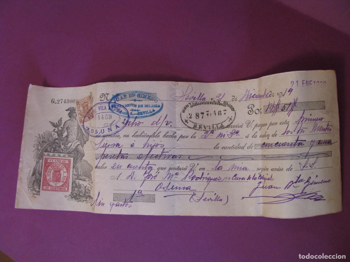 Documentos bancarios: LETRA DE CAMBIO. OSUNA A&Ntilde;O 1919. - Foto 1