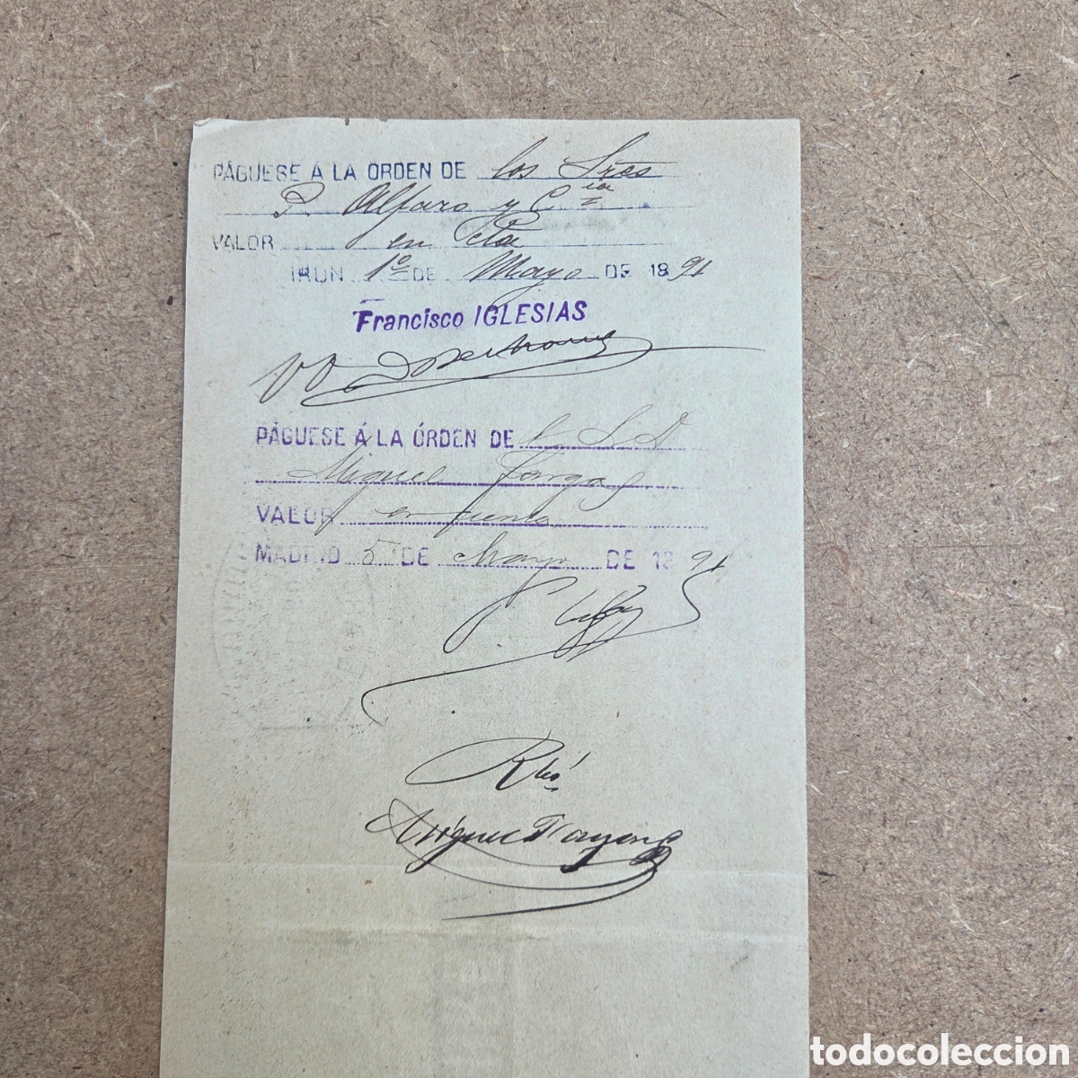 Documentos bancarios: LETRA DE CAMBIO 1892 - Foto 2