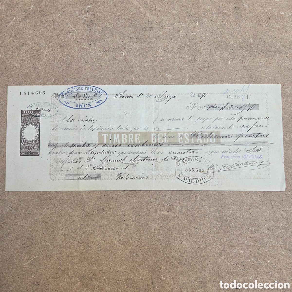 Documentos bancarios: LETRA DE CAMBIO 1892 - Foto 1