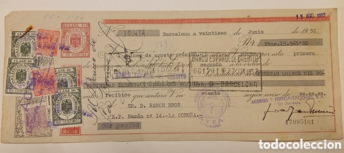 Documentos bancarios: Lote de 10 antigua letra de cambio - Foto 3