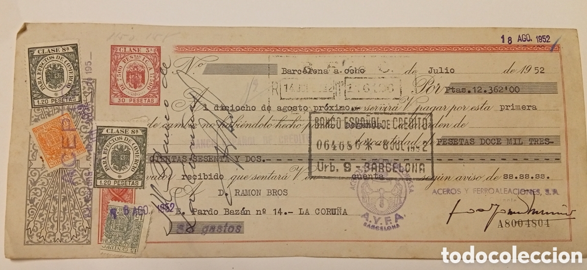 Documentos bancarios: Lote de 10 antigua letra de cambio - Foto 7