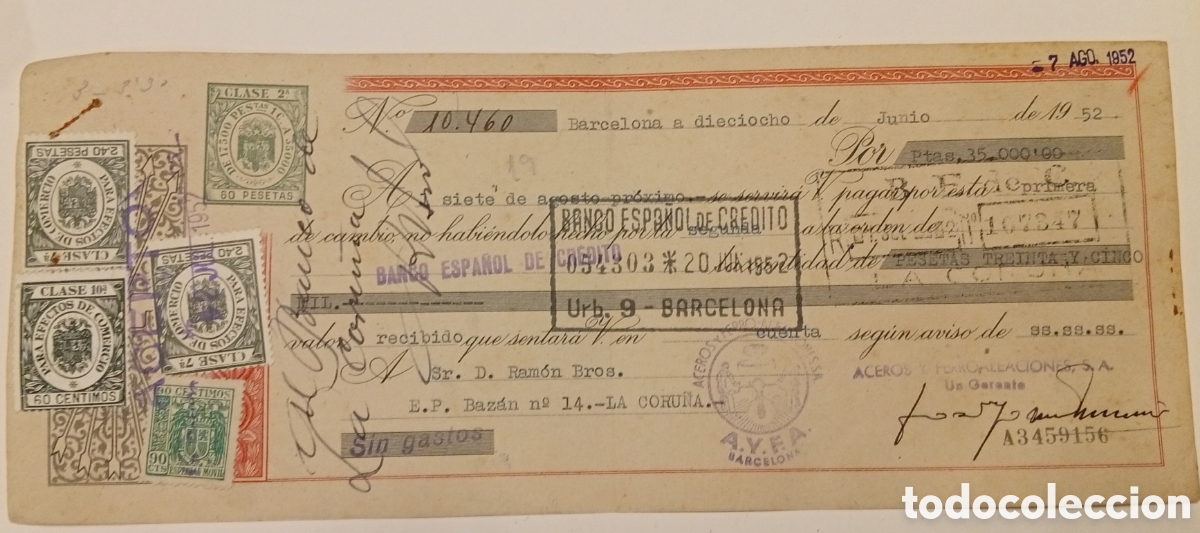 Documentos bancarios: Lote de 10 antigua letra de cambio - Foto 9