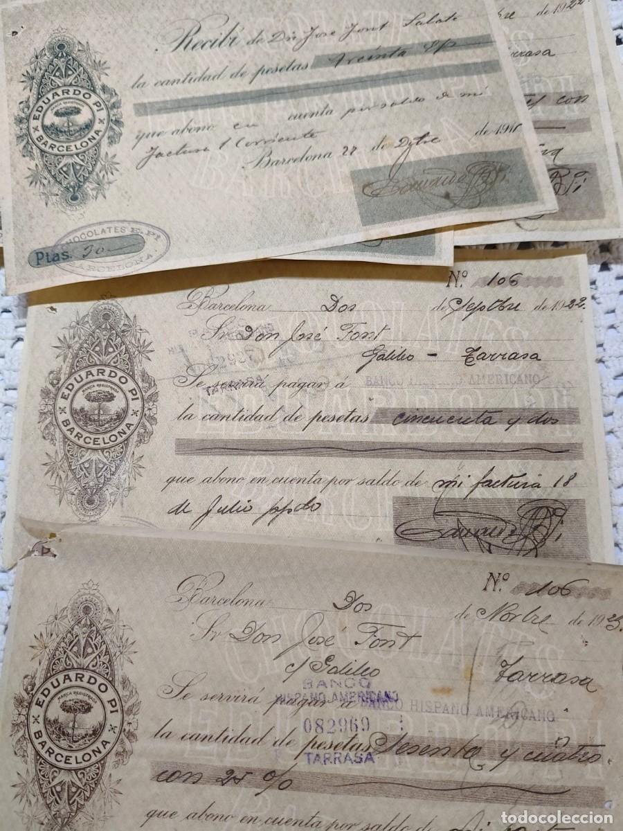 Documentos bancarios: 1915. Lote de 7 cheques Chocolates Eduardo Pi. Sabadell. - Foto 2