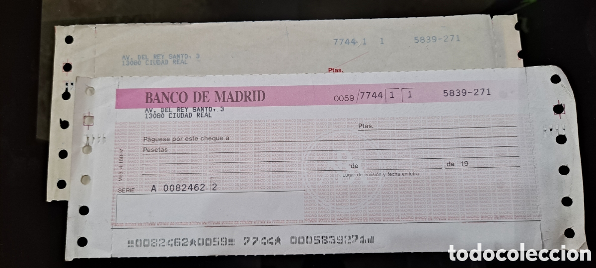 Documentos bancarios: Cheque con copia BANCO DE MADRID - Foto 1