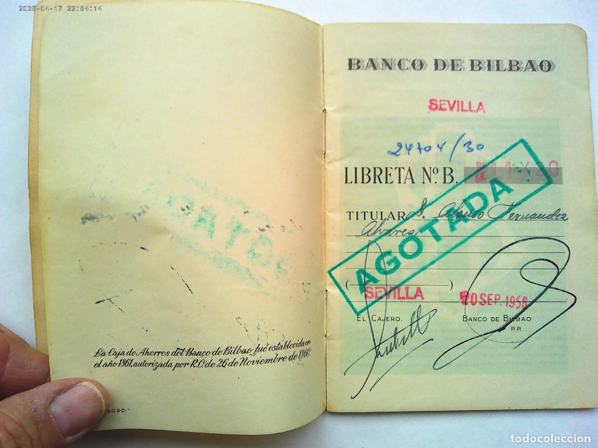 Documentos bancarios: LIBRETA DE AHORROS DEL BANCO DE BILBAO . SEVILLA 1958 - Foto 2