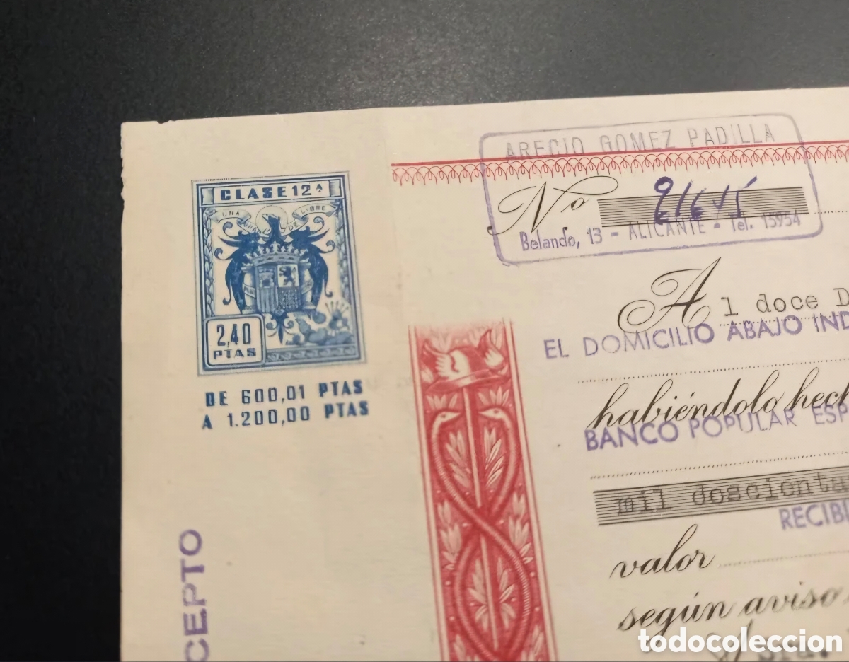 Documentos bancarios: Lote 3 efectos timbrados Banco Popular ca. 1965-66 - Foto 2
