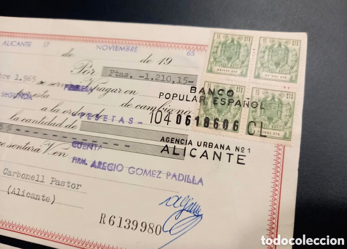 Documentos bancarios: Lote 3 efectos timbrados Banco Popular ca. 1965-66 - Foto 3