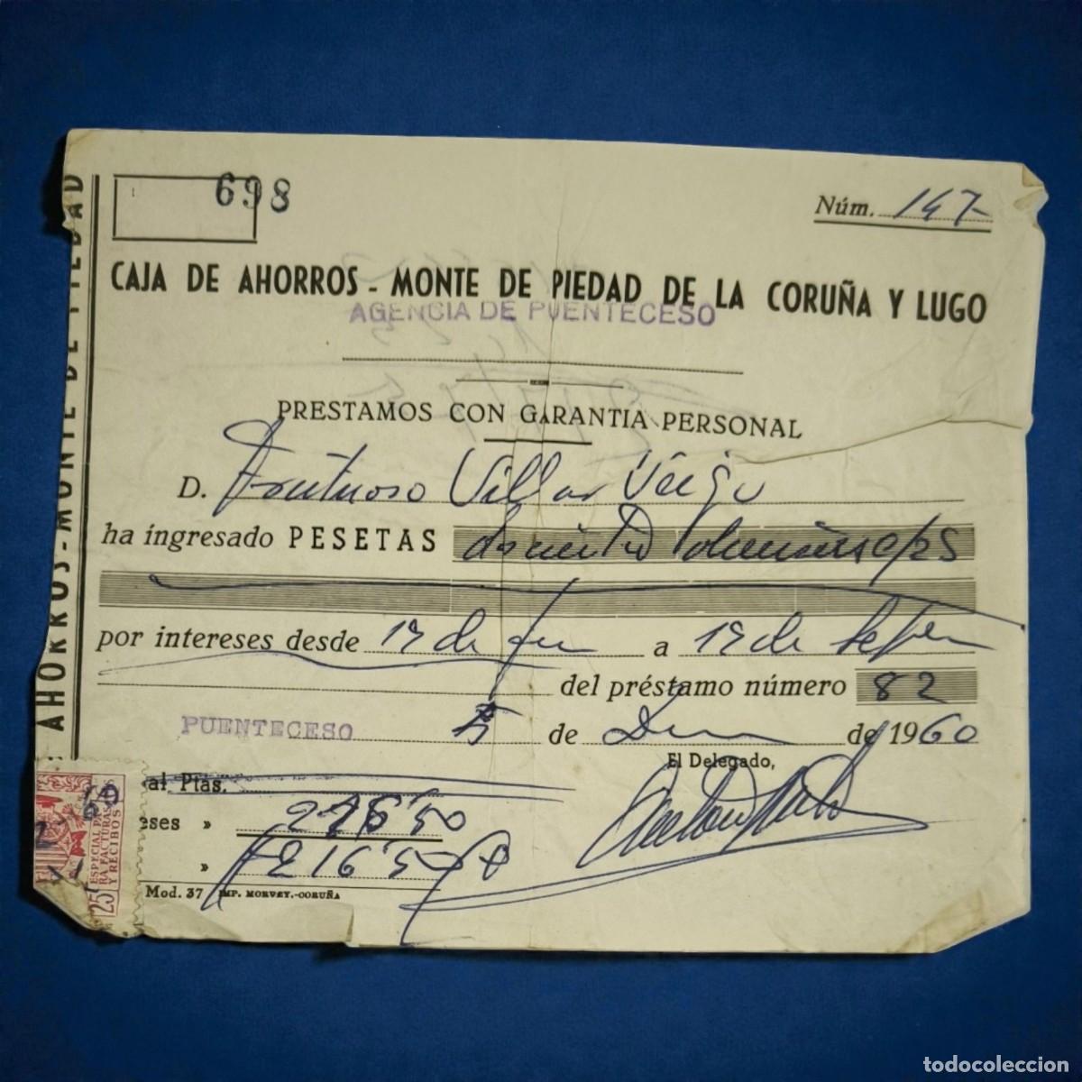 Documentos bancarios: Documento Bancario Antiguo A&ntilde;o 1960 &ndash; Caja De Ahorros Monte De Piedad De La Coru&ntilde;a Y Lugo
