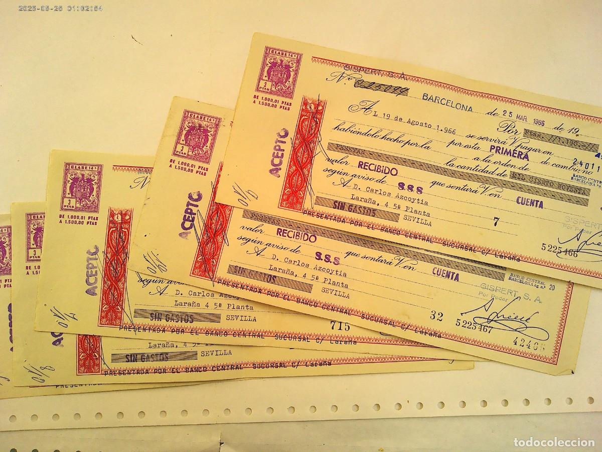 Documenti bancari: LOTE DE 5 LETRAS DE CAMBIO DEL BANCO CENTRAL DE BARCELONA PARA GISPER,S.A. . SEVILLA, 1966