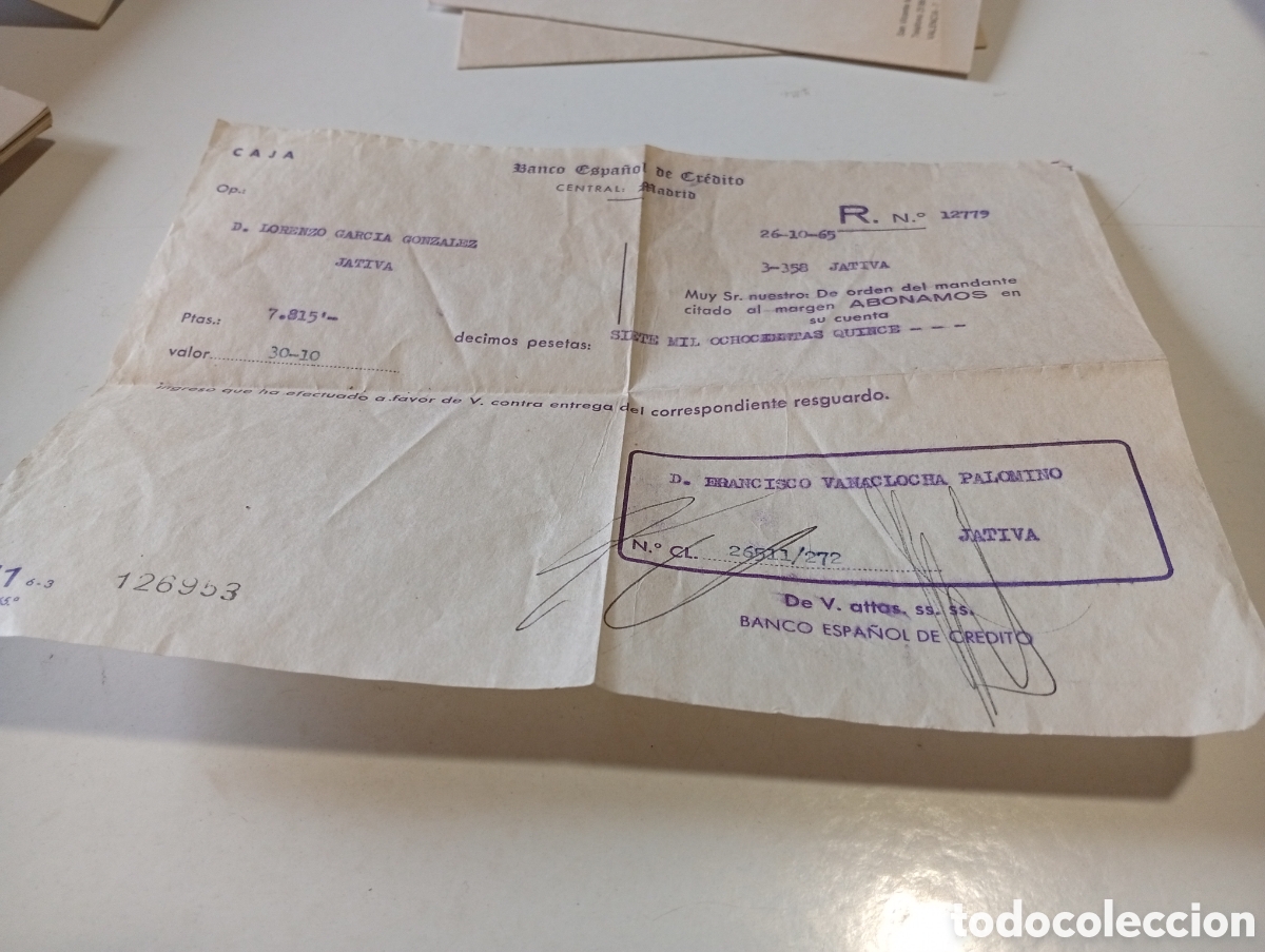 Documentos bancarios: Recibo Banco Espa&ntilde;ol de Cr&eacute;dito, J&aacute;tiva 1965