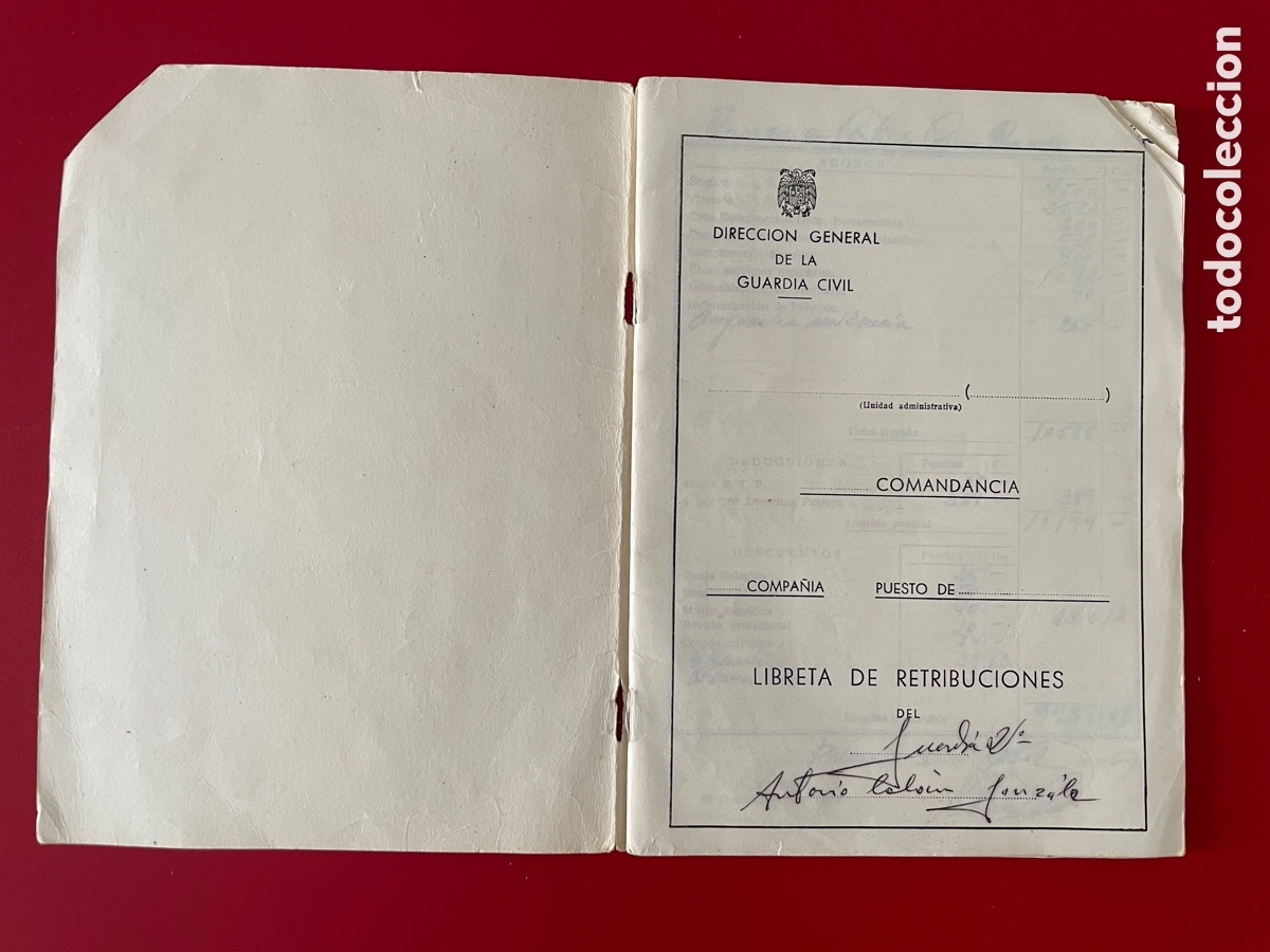 Documentos bancarios: Libreta de retribuciones. Guardia civil. 1969-1975. Palma y Bu&ntilde;ola. Baleares.
