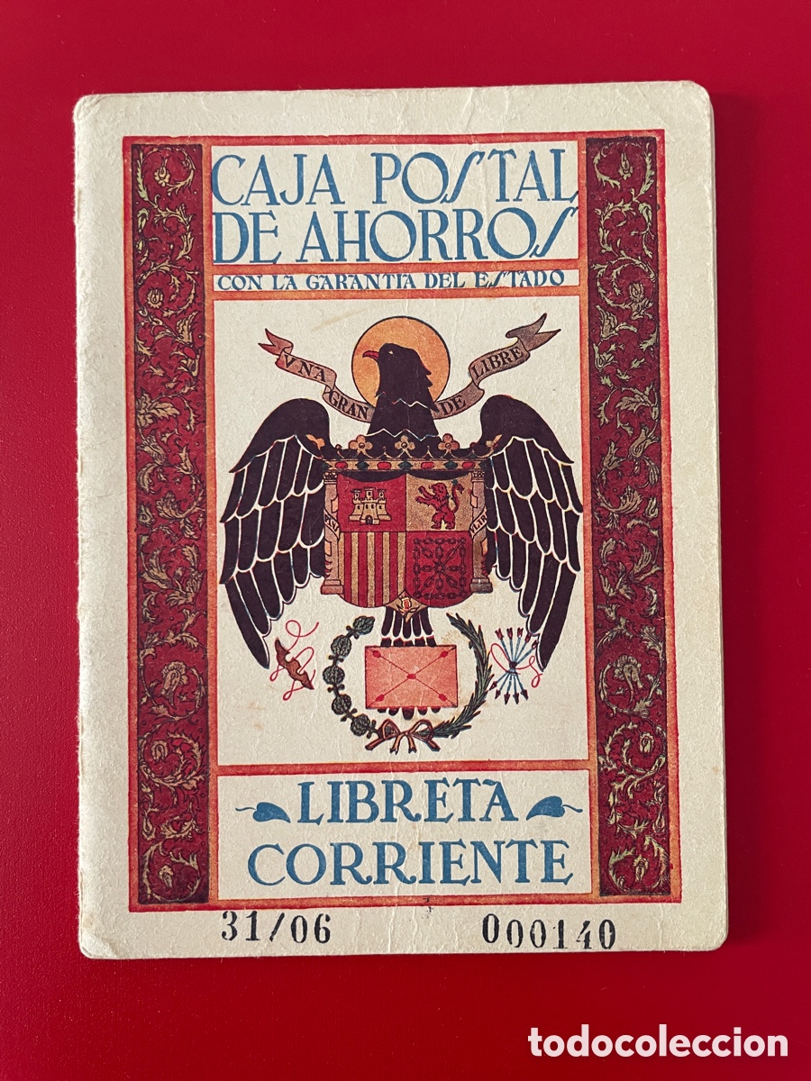 Documentos bancarios: Libreta corriente. Caja postal de ahorros. Guardia civil. Ricote. Archena. Blanca. 1956.