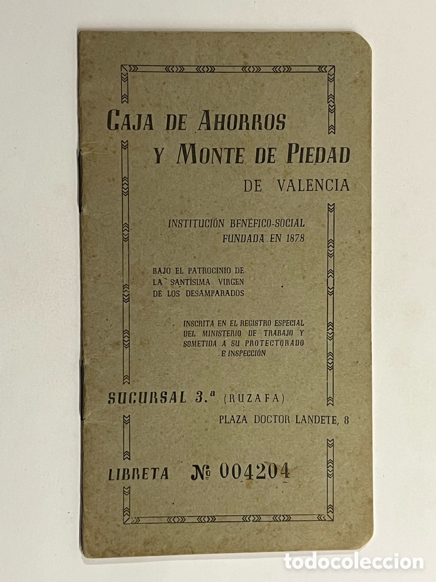 Documentos bancarios: CAJA DE AHORROS Y MONTE DE PIEDAD DE VALENCIA, libreta de ahorros Suc. 3 RUZAFA (a.1954)