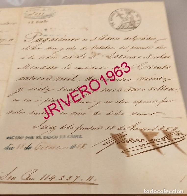 Documentos bancarios: JEREZ DE LA FRONTERA, 1858, PAGARE DE 114.227 REALES, BANCO DE CADIZ