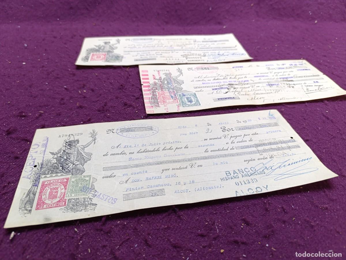 Documentos bancarios: Lote de 3 Antiguas Letras de Cambio, Alcoy, 1933 y 34