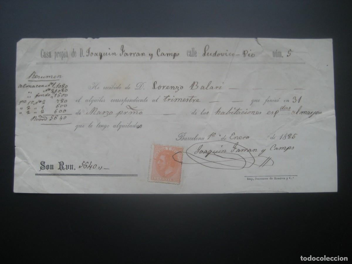 Documentos bancarios: RECIBO JOAQUIN FARRAN Y COMPO. BARCELONA 1885. CON SELLO