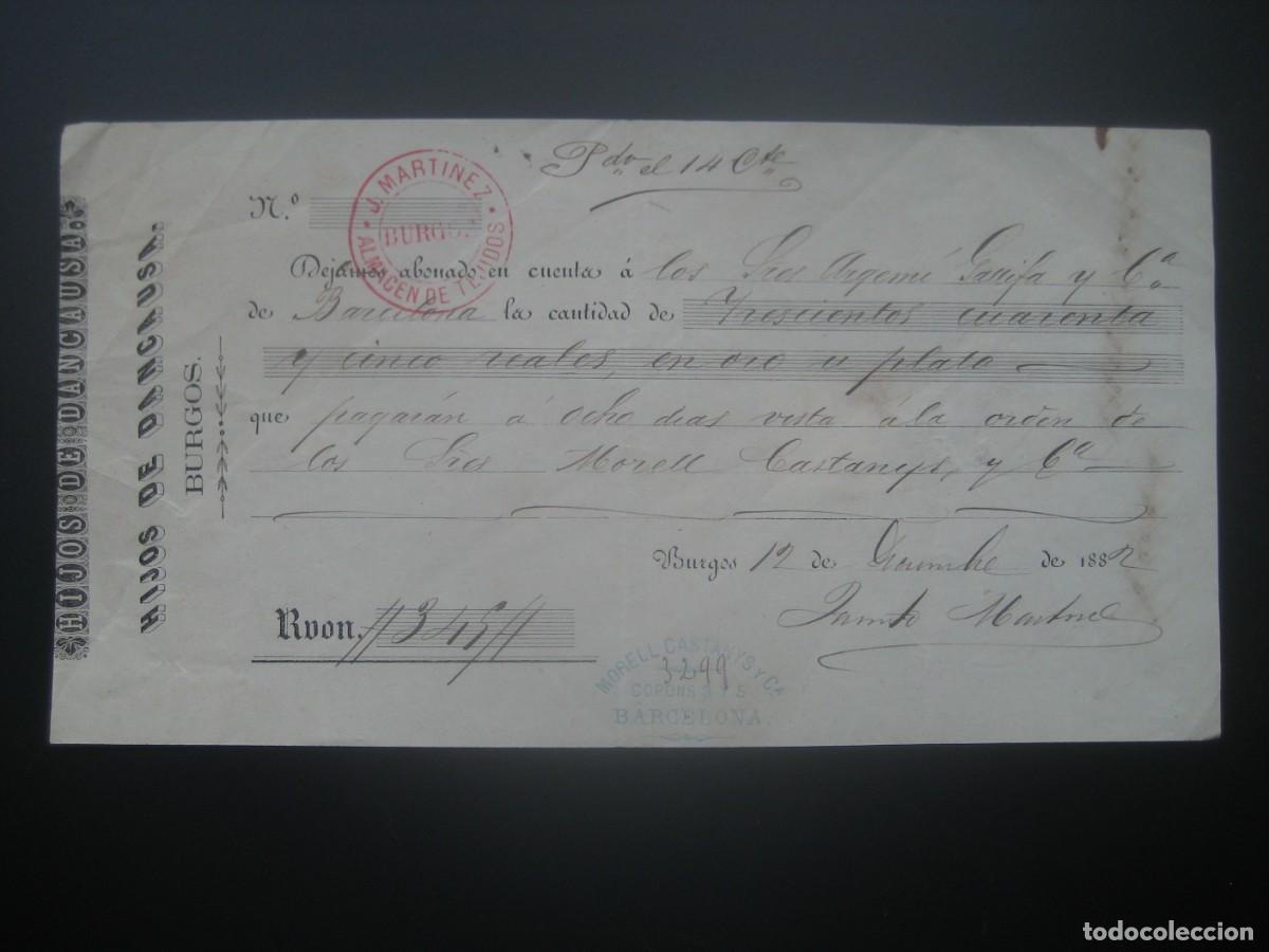 Documentos bancarios: RECIBO HIJOS DE DANCAUSA. BURGOS 1882. CON SELLOS