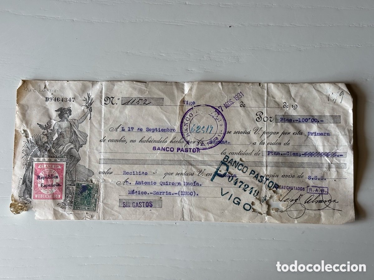 Documentos bancarios: Antiguo pagar&eacute; Banco Pastor 1931