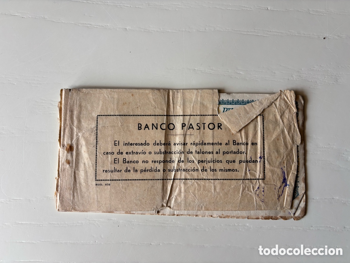 Documentos bancarios: Antiguo Talonario Banco Pastor