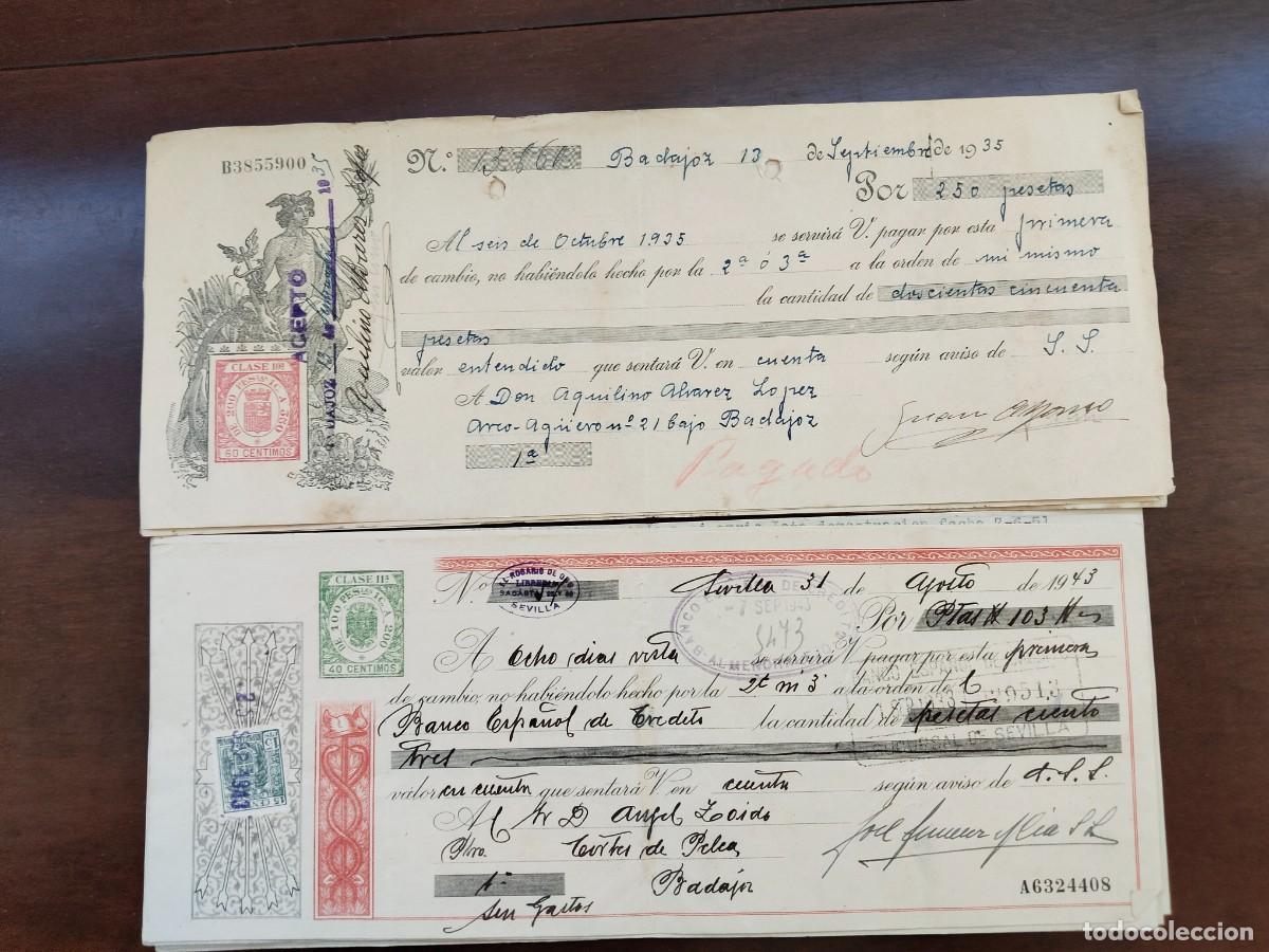 Documentos bancarios: 10 letras de pago. 5 con Mercurio y 5 con Yugo y Flechas. A&ntilde;os 30 y 40.