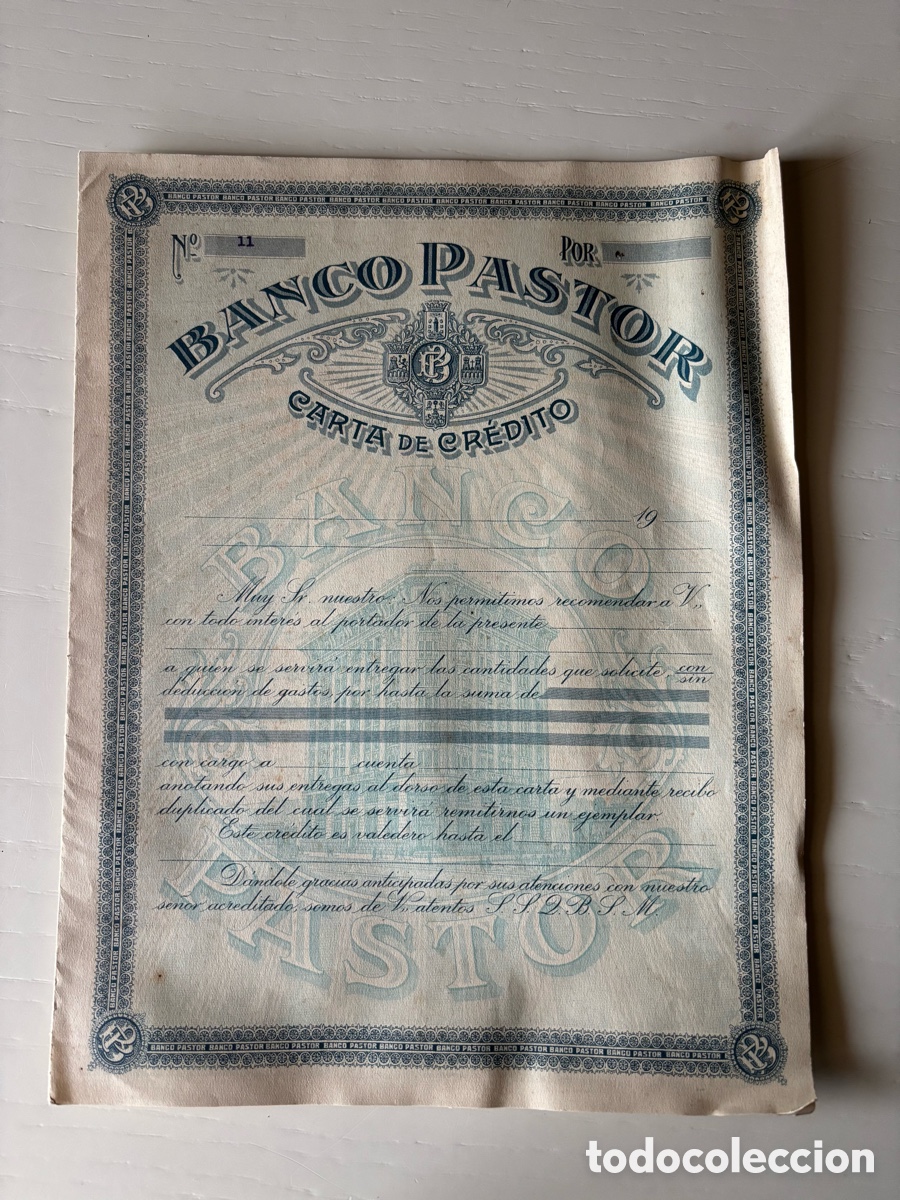 Documentos bancarios: Documento bancario Carta de Cr&eacute;dito Banco Pastor