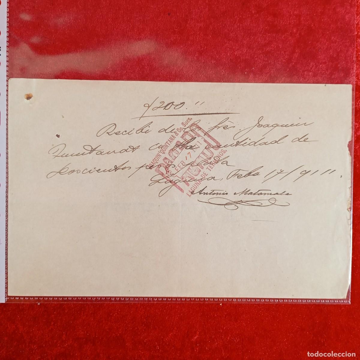 Documentos bancarios: RECIBO COMERCIAL - JOAQUIN QUINTANA - ANTONIO MATAMALA - 1911 - MATAMALA EXPORTACION -VILASAR / 3387