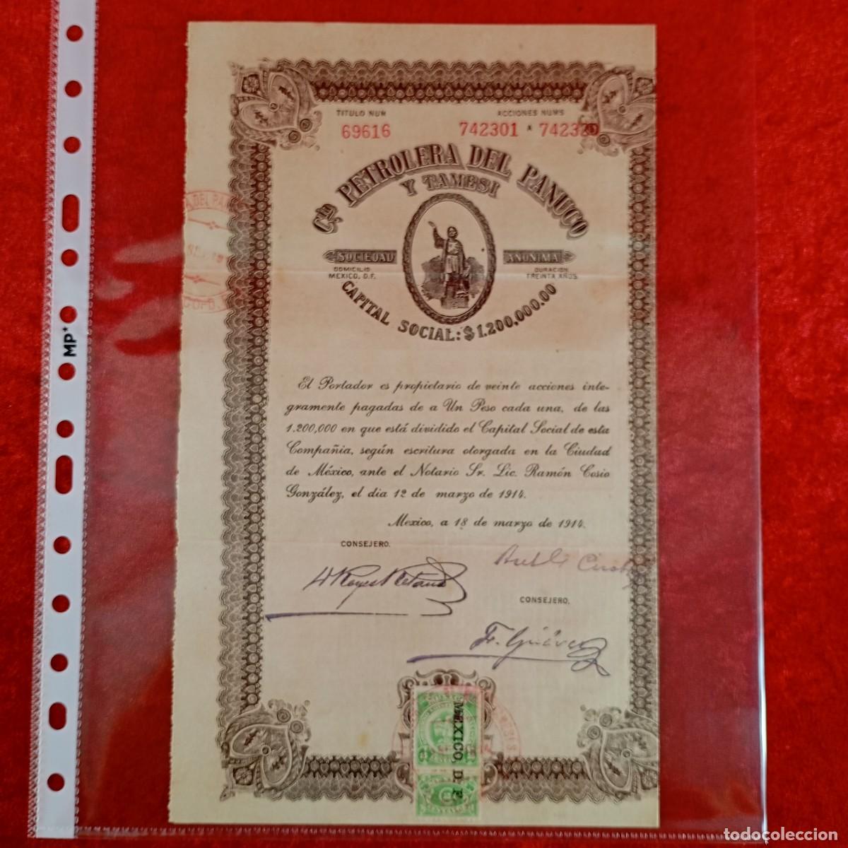 Documentos bancarios: FACTURA - VENTA DE ACCIONES - PETROLERA DEL PANUCO Y TAMESI - 1914 - MATAMALA - EXPORTADORES / 3397