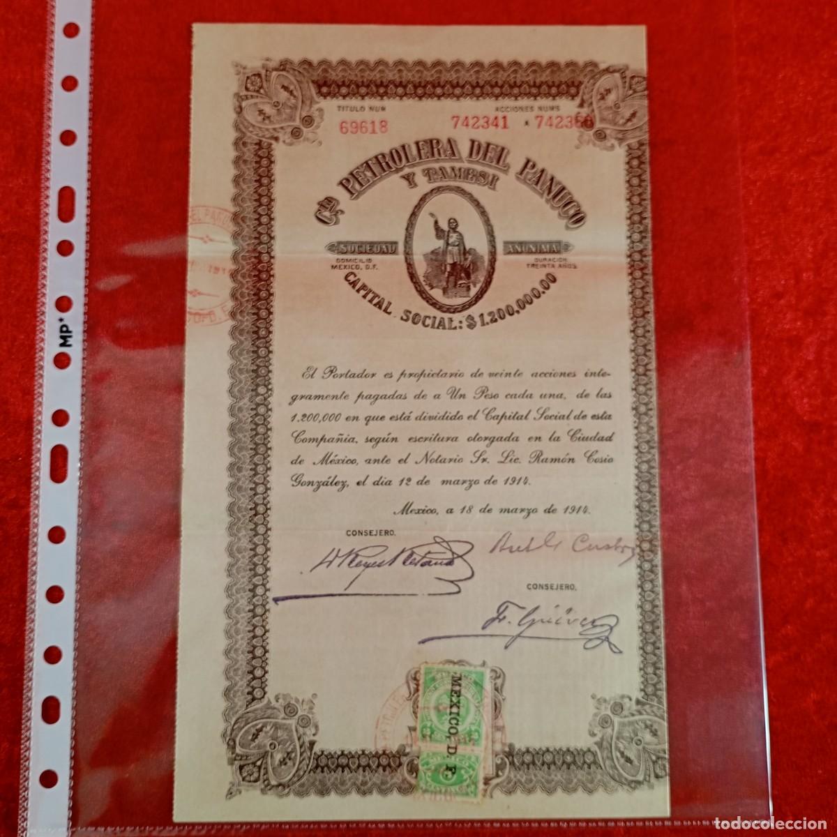 Documentos bancarios: FACTURA - VENTA DE ACCIONES - PETROLERA DEL PANUCO Y TAMESI - 1914 - MATAMALA - EXPORTADORES / 3398