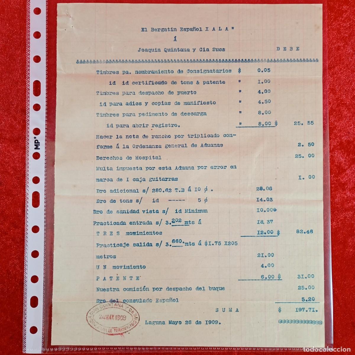 Documentos bancarios: FACTURA COMERCIAL - BERGANTIN ESPA&Ntilde;OL XALA - JOAQUIN QUINTAN - 1909 - MATAMALA - EXPORTACION / 3452