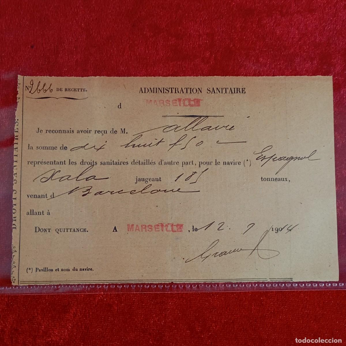 Documentos bancarios: RECIBO COMERCIAL - ADMIN. SANITAIRE - NAVIRE ESPAGNOL XALA - 1914 - MATAMALA - EXPORTADORES / 3476